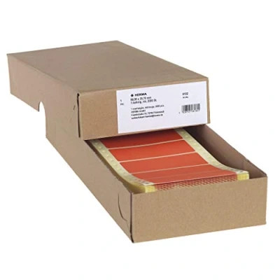 Image of HERMA Continuous Computer Labels, 88.9 x 35.7 mm, Single Track, 2000 Pieces, Self Adhesive, Labels with Guide Hole Edge, Matte, Blank Paper Red
