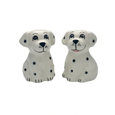 Image of Pair of Spotty Dog Salt &amp; Pepper Shakers Cute Ceramic Tableware Cruet Set White and Black 6.5cm