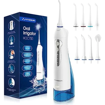 Image of Hangsun Water Flosser Cordless Oral Irrigator Rechargeable Dental Jet HOC700 for Teeth Braces with 300ML Tank and 8 Tips Travel &amp; Home Use