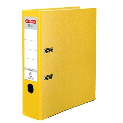 Image of Herlitz® Q.File Folder for Documents A4 8 cm Spine Reversible Label 2 Ring Mechanism with Print Strip Durable PP Film Coated Fittings Yellow
