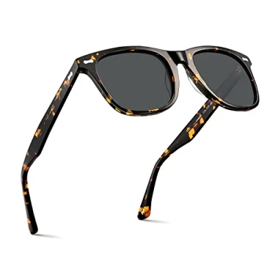 Image of Carfia Polarised Mens Sunglasses UV400 Protection Vintage Driving Eyewear, One Size, A: Tortoise Frame Grey Lens, Style a/Tortoise