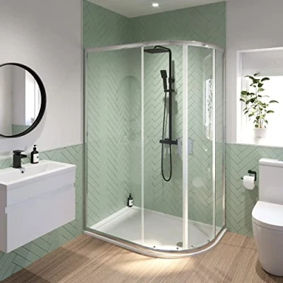 Image of 1200mm x 900mm Right Hand Offset Quadrant Shower Enclosure Framed 6mm Glass Tray with Free Waste