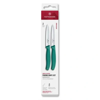 Image of Victorinox Swiss Classic Green 10cm Serrated/Straight 2 Piece Paring Knife Box Set
