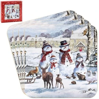 Image of the Leonardo Collection Set of 4 Christmas Coasters Magic Snowmen and Animals Richard Macneil Design Statement Kitchenware for Home