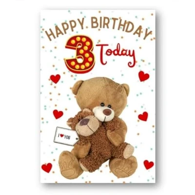 Image of Second Ave 3rd Birthday Age 3 I Love You Bear Cute Happy Card Greetings