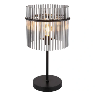 Image of Gorley Glass Table Lamp Matt Black Smoke Shade 1x E27