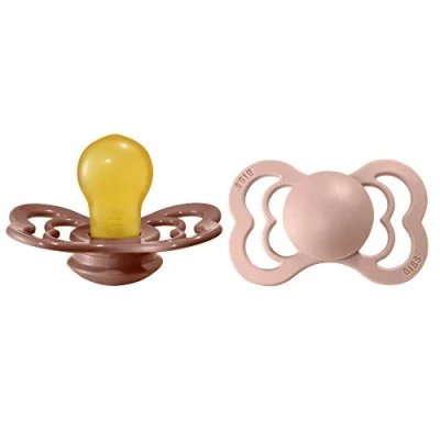 Image of BIBS Supreme Soother 2 Pack, BPA Free Dummy Pacifier, Symmetrical Nipple. Natural Rubber Latex, Size (6 18 Months), Woodchuck/Blush