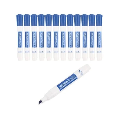 Image of Amazon Basics Low Odor Chisel Tip Dry Erase White Board Markers, 12 Pack, Blue