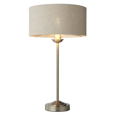 Image of Highclere 1 Light Table Lamp Brushed Chrome Plate, Natural Linen