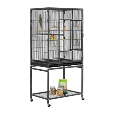 Image of Yaheetech Large Budgie Cage Metal Bird with Stand Rolling Parrot for Cockatiels African Grey Conures Parakeets Lovebird Finch Canary Flight Small Pet Animal
