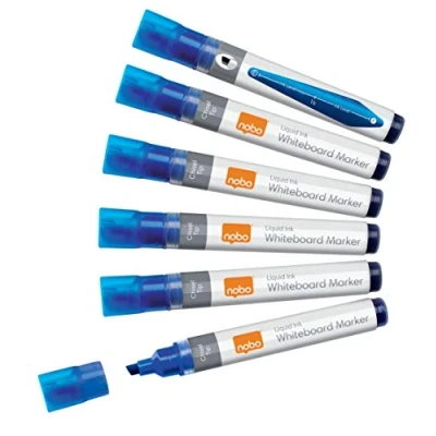 Image of Nobo Liquid Ink Drywipe Whiteboard Pens, 4 mm Chisel Tip, Pack of 10, 1915383, Coloured