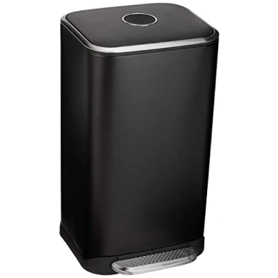 Image of Amazon Basics 32L Trash Can with Steel Bar Pedal, Soft Closing Mechanism for Home and Office Use Rectangular, Black
