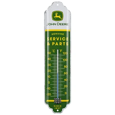 Image of Nostalgic Art Retro Thermometer 7 x 28 cm John Deere Service &amp; Parts Gift Idea for Tractor Fans Original Licensed Product (OLP) Metal Vintage Design
