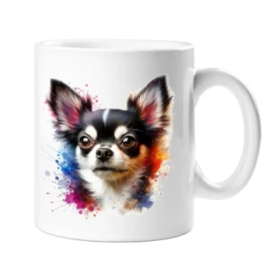 Image of Stag Gallery Chihuahua Dog Watercolour Splash Effect Gift 10oz Ceramic Mug Artistic Colourful Coffee Tee