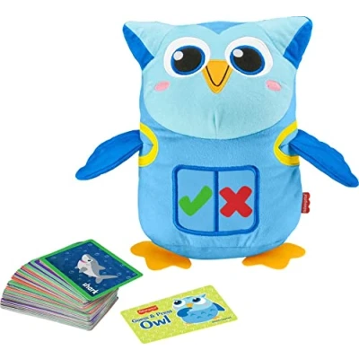 Image of Fisher Price Guess &amp; Press Owl, Interactive Plush Electronic Learning Toy for Preschool Kids Ages 3 Years and up