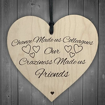 Image of RED OCEAN Chance Made Us Colleagues Novelty Wooden Hanging Heart Plaque Friendship Sign