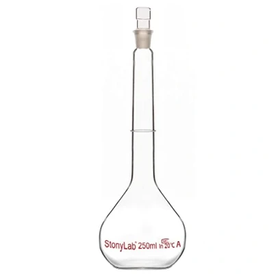 Image of stonylab Glass Volumetric Flask Class A with Stopper, Borosilicate Heavy Wall Tolerance ±0.15ml, 250ml