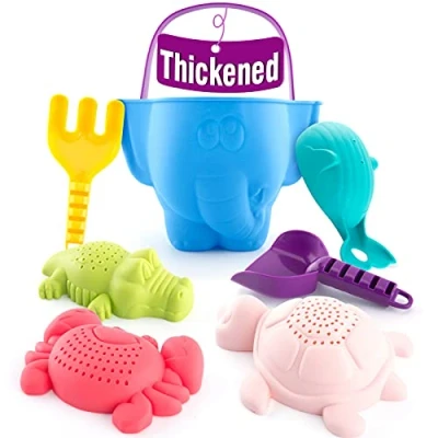 Image of hahaland THICKENED &amp; LARGE Beach Toys Play Sand for Toddlers Baby Bath Animal Bucket and Spade Set Water Kids Girls Boys 1 2 3 Year Old 7 Pcs