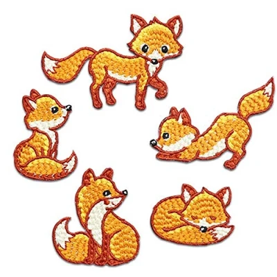 Image of LEUYUAN Iron On Patches 5 pcs Fox Embroidered Motif Applique Decoration Sew for DIY Jeans Jacket, Clothing, Handbag, Shoes, Caps (A)