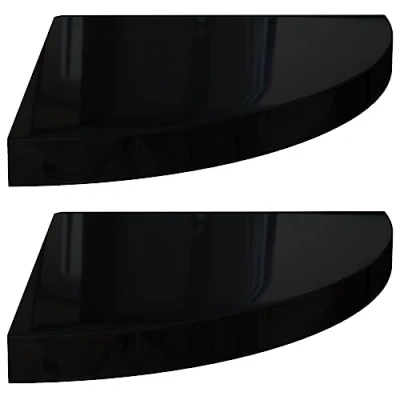 Image of vidaXL Floating Corner Shelves, High Gloss Black, 2 pcs, Honeycomb MDF, for Living Room, Bedroom, Office, Modern Design, 35x35x3.8cm