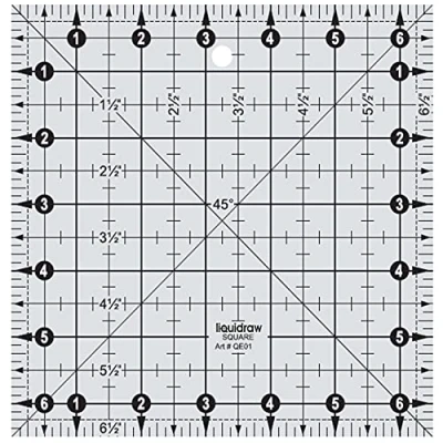 Image of Liquidraw Square Quilting Ruler, Clear Acrylic Template, Imperial 6.5&quot; x