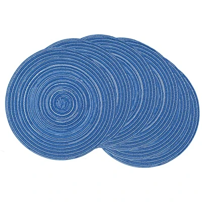 Image of SCF2017 Set of 6 Round Woven Cotton Yarn Placemats 30cm Table Mats(Blue)