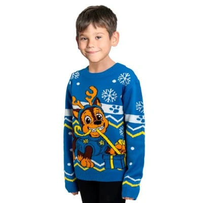 Image of Paw Patrol Kids Winter Sweater Chase Strick Jersey Ugly blue, 122/128 cm