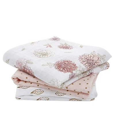 Image of aden + anais 100% Cotton Muslin Musy Squares, Multi use Baby Cloths for Girls &amp; Boys, 70x70cm, Ideal Newborn Infant Nursing Set, Perfect Shower Gifts, 3 Pack, Dahlias 7248