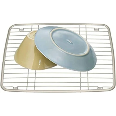 Image of iDesign Axis dish drainer for sink, small metal drainer, rack matte silver