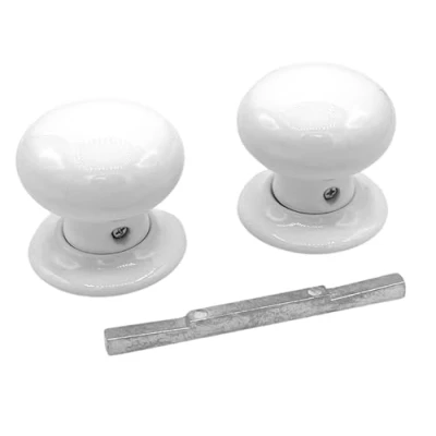 Image of Hunta HANDLEZONE® White Ceramic Round Door Knob 1 Pair Fixings Included 60mm Diameter Interior Use