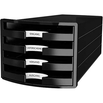 Image of HAN 1013 13 Impuls Drawer Box DIN A4/C4 4 Open Drawers Black
