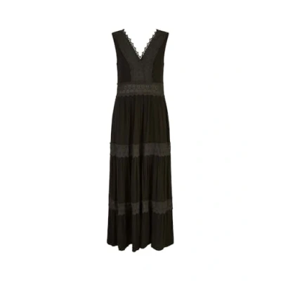 Image of Yumi Womens Black Lace Trim Cotton Midi Sun Dress Size Small
