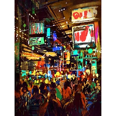Image of Wee Blue Coo Crowded Cityscape at Night Unframed Art Print Poster Wall Decor 12x16 inch
