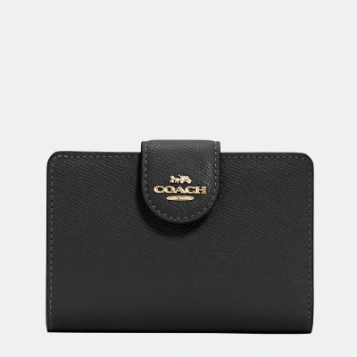 Image of COACH Medium Leather Corner Zip Wallet in Black Gold, Style No. 6390, Gold/Black,