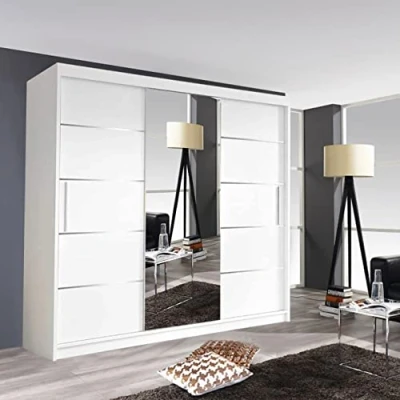 Image of 2&amp;3 Door Oslo Sliding Mirror Wardrobe In 3 Color and 4 Sizes (White, 250CM)
