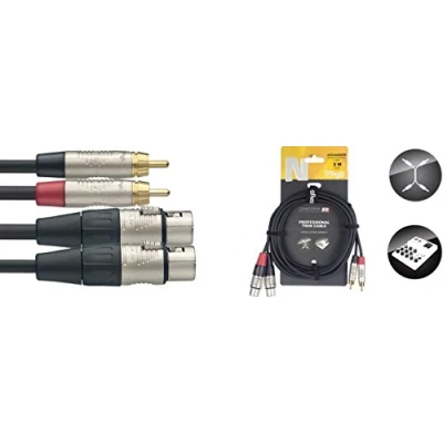 Image of Stagg 19335 3 m 2x Pin Female XLR to Male RCA Twin Deluxe Audio Cable Black
