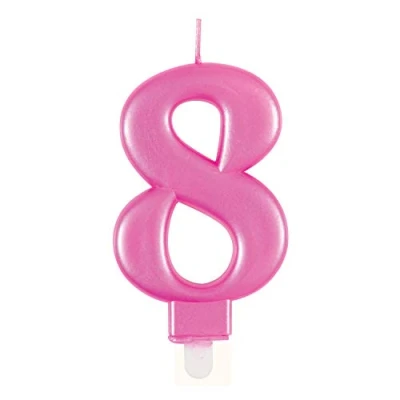 Image of Dazzling Metallic Pink Number 8 Birthday Candle Perfect Cake Topper for Unforgettable Milestones 1 Pc