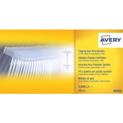 Image of Avery AS020 Tag Attachments for Standard Tagging Gun (20 mm, Box of 5000) Clear