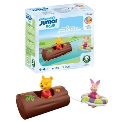 Image of PLAYMOBIL 71705 JUNIOR &amp; Disney: Winnie the Pooh&#039;s Piglet&#039;s Water Adventure, including boat and swim ring, sustainable toy made from plant based plastics, play sets suitable for children ages 1+