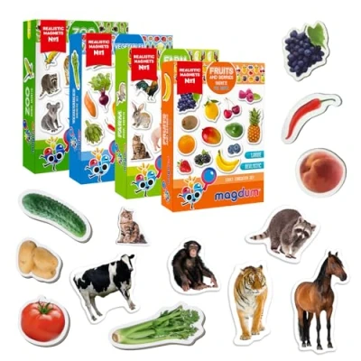 Image of Fridge Magnets For Toddlers Magdum 85 SET ZOO+ FARM+ FRUIT+ VEGETABLE Animal Kids Magnetic Shapes