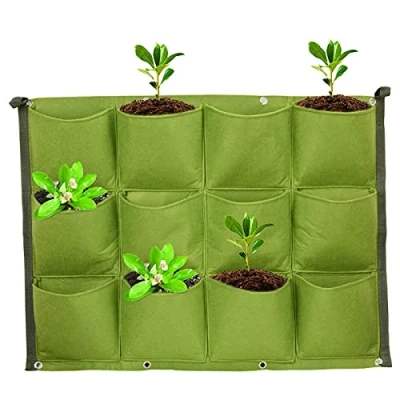 Image of Kuuleyn Plant Grow Bag,12 Pockets Vertical Garden Planter Greening Hanging Wall Planting Bags Outdoor Growing