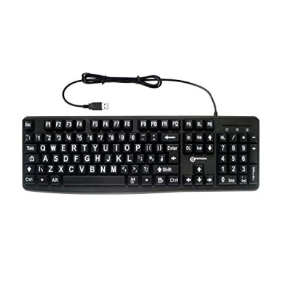 Image of Geemarc Wired Alphanumeric Keyboard with Large White Lettering and Black Keys High Colour Contrast for People Low Vision Compatible Windows XP, Vista, 7, 8, 10 UK Version