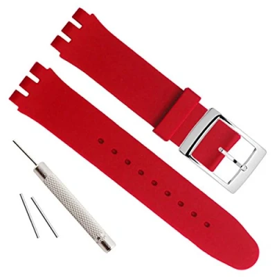 Image of Silver Plated Stainless Steel Buckle Waterproof Silicone Rubber Watch Strap Band (19mm, Red)