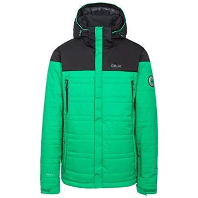 Image of Trespass Hayes, Clover, M, Waterproof Ski Jacket with Removable Hood, Underarm Ventilation Zips, Audio Channel, Goggle Pocket, Snow Catcher &amp; Pass Sleeve Pocket for Men, Green, Medium