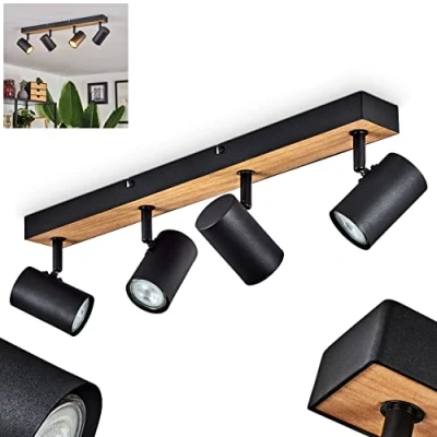 Image of Ceiling lamp Javel, Modern Made of Metal/MDF in Black/Brown/Wood Look, with Adjustable spotlights, 4 Flame, x GU10, Without Bulbs