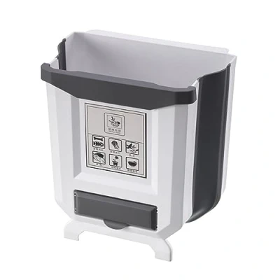 Image of zeizafa Trash Bin,Foldable Hanging Bin Garbage Can Plastic Waste Basket Kitchen Cabinet Door Mounted Rubbish