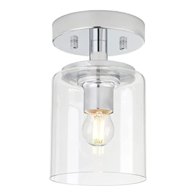 Image of Yosoan Industrial Glass Ceiling Lights, Edison Pendant Light Fitting, Flush Fixture, E27 Srew (Chrome)