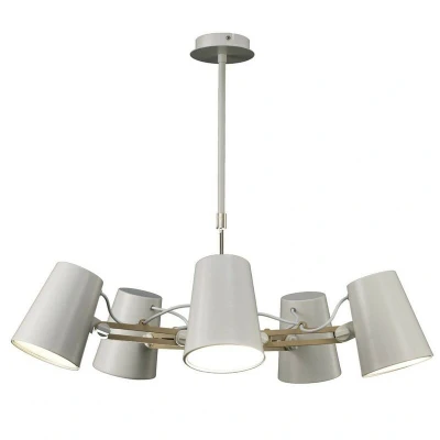 Image of Looker Ceiling Pendant 5 Light E27, Matt White, Beech