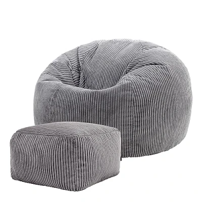 Image of icon Kingston Cord Bean Bag Chair and Pouffe, Charcoal Grey, Large Lounge Bags for Adult with Filling Included, Jumbo Adults Beanbag, Boho Room Decor Living Furniture