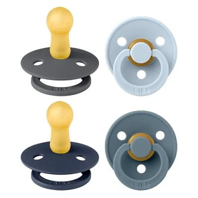 Image of BIBS Colour Soother 4 Pack, BPA Free Dummy Pacifier, Round Nipple. Natural Rubber Latex, Made in Denmark. 6 18 Months (Pack of 4), Deep Space Mix